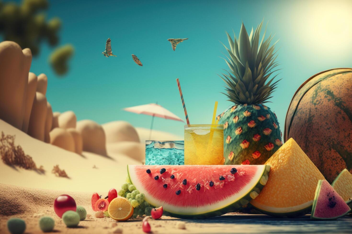 Summer time background with travelling elements. Created photo