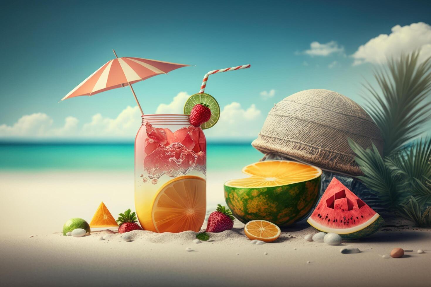 Summer time background with travelling elements. Created photo