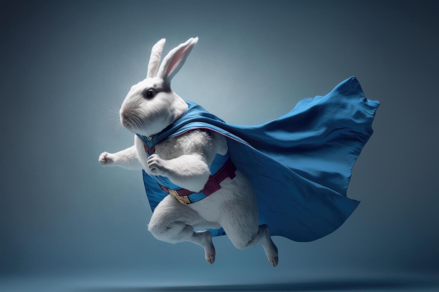 Super rabbit as superhero with cape background. Created photo