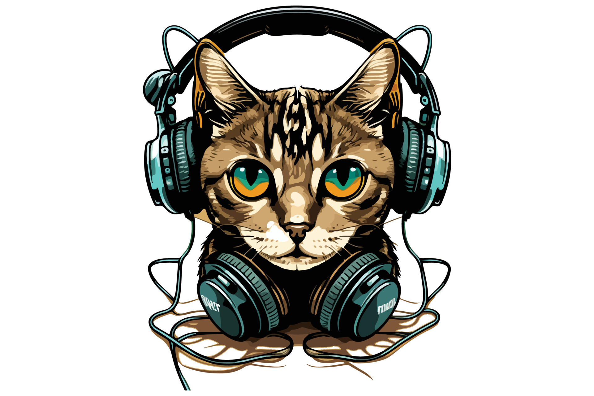 Cat wearing headphones vector illustration 22330392 Vector Art at Vecteezy