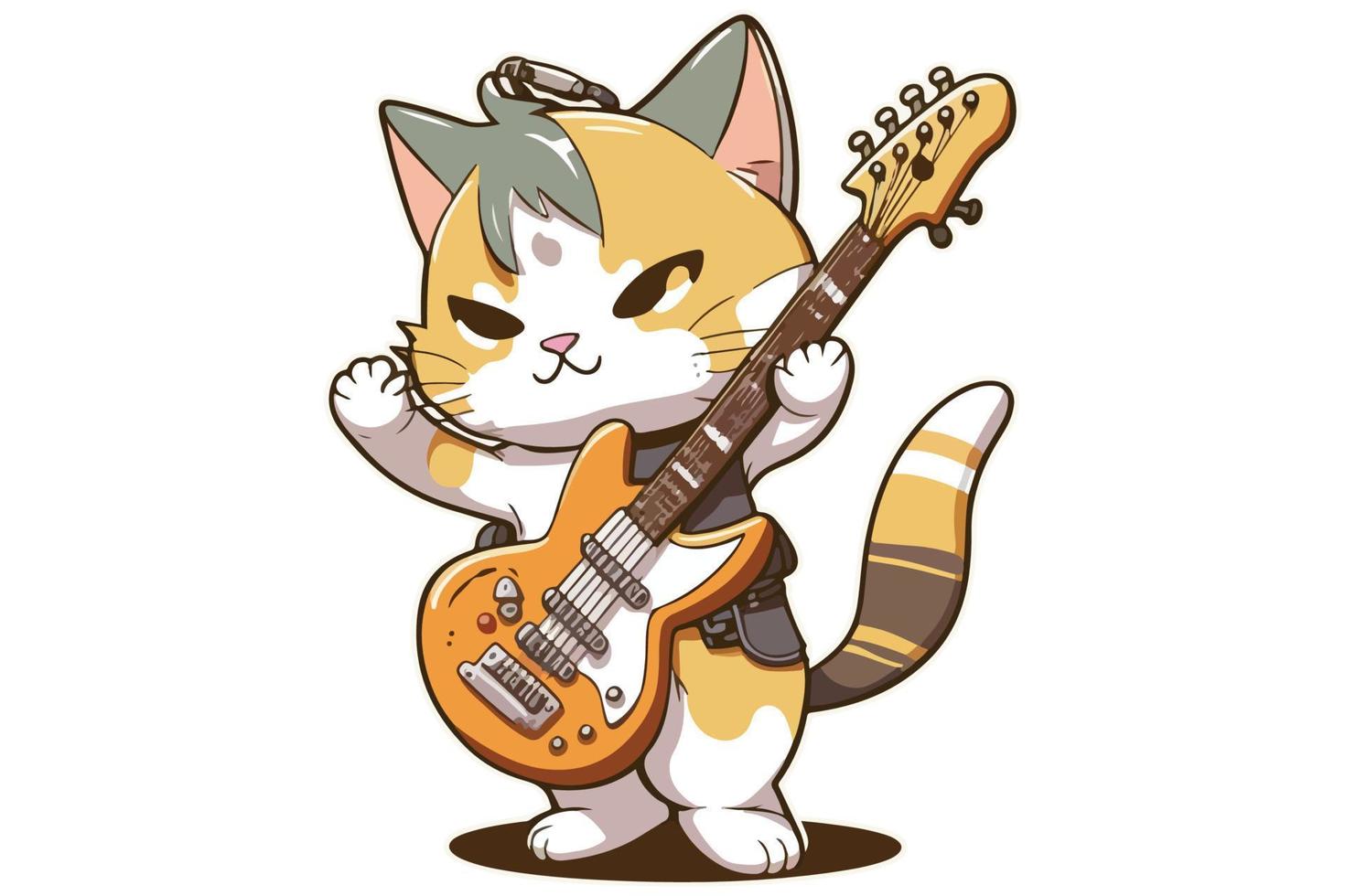 Cat playing guitar vector illustration 22330419 Vector Art at Vecteezy