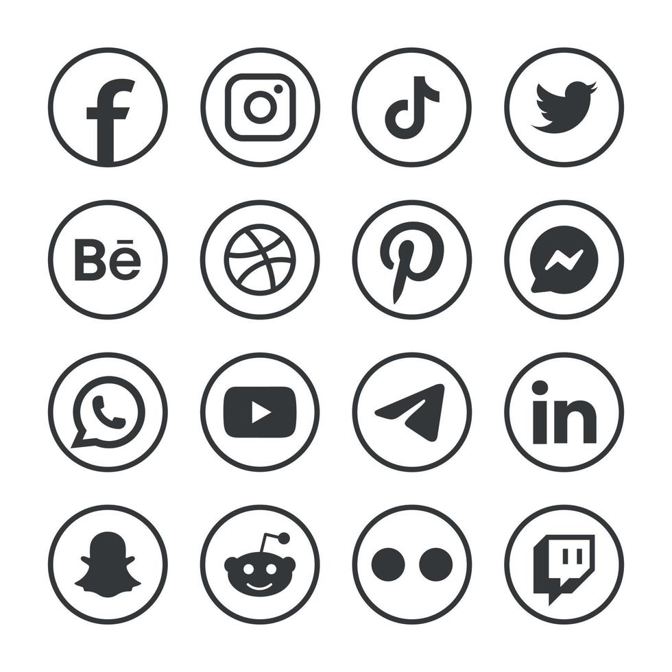 Popular social network logo icons facebook instagram youtube pinterest tiktok and etc logo icons, social media icon set vector