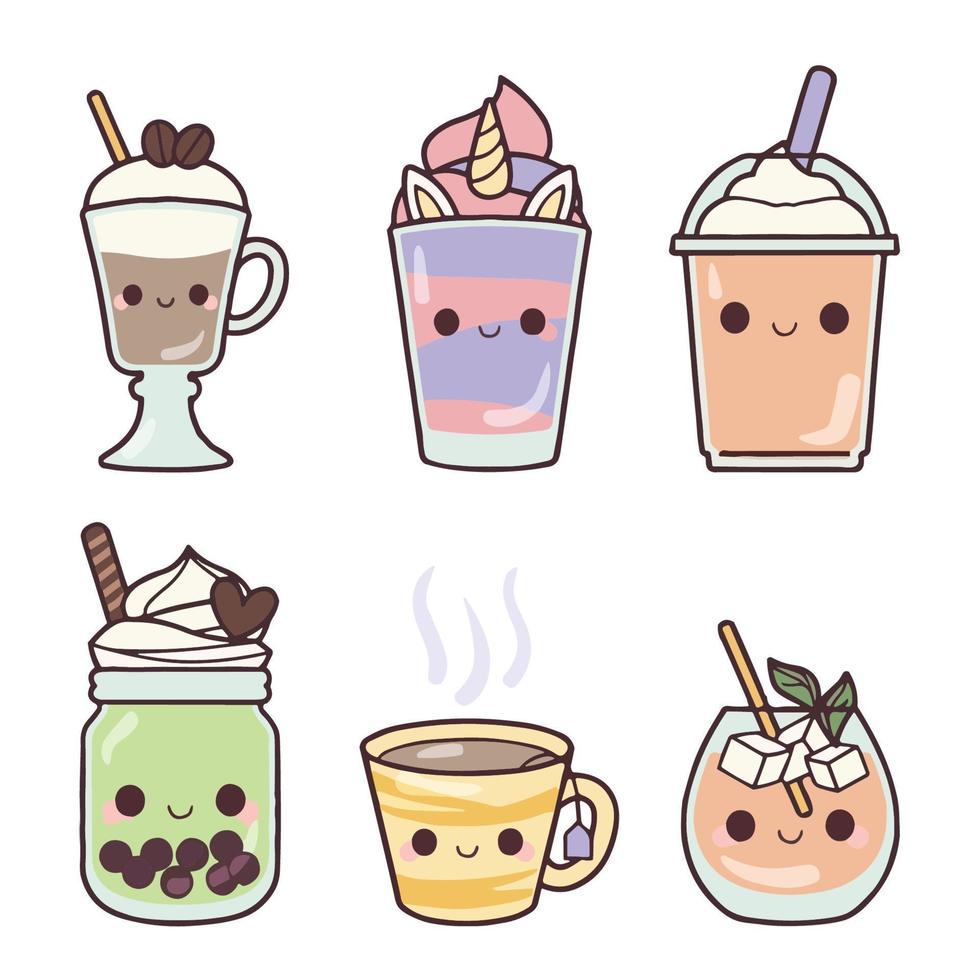 Collection of cute drinks with different flavors. vector