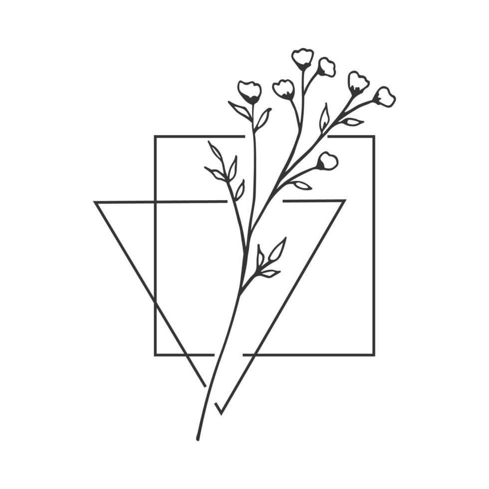 Black and white line drawing of a flower with a triangle in the center. vector