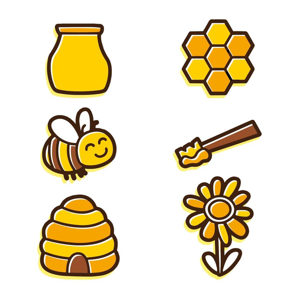 conjunto de abejas y miel íconos vector