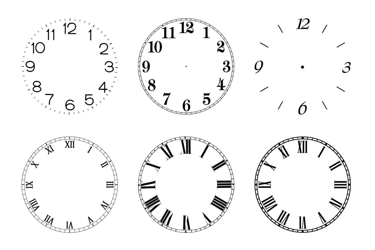 conjunto de relojes con romano numerales y números vector