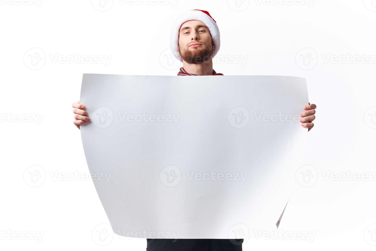 handsome man white paper billboard advertising copy-space studio photo