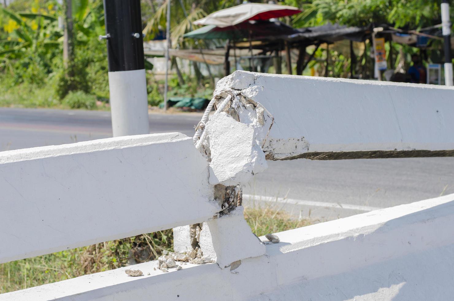 border of the concrete bridge is broken and dangerous to users. photo