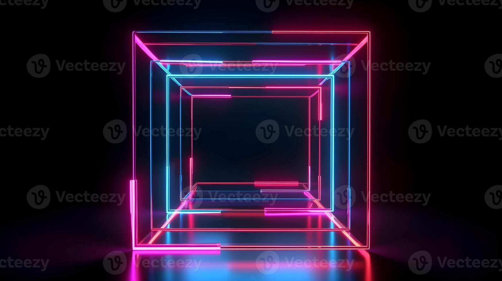 Futuristic Neon Square Frame Design in Dark Room photo