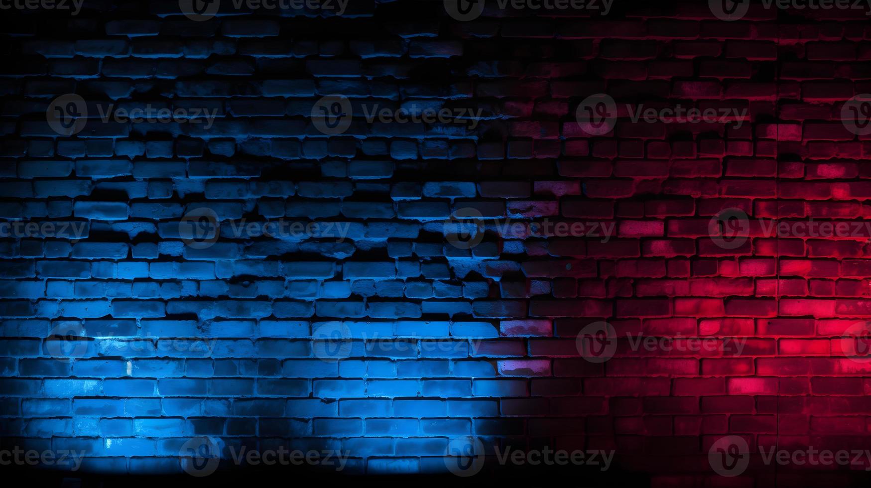 Red and Blue Neon Lights on Brick Wall Texture Background photo