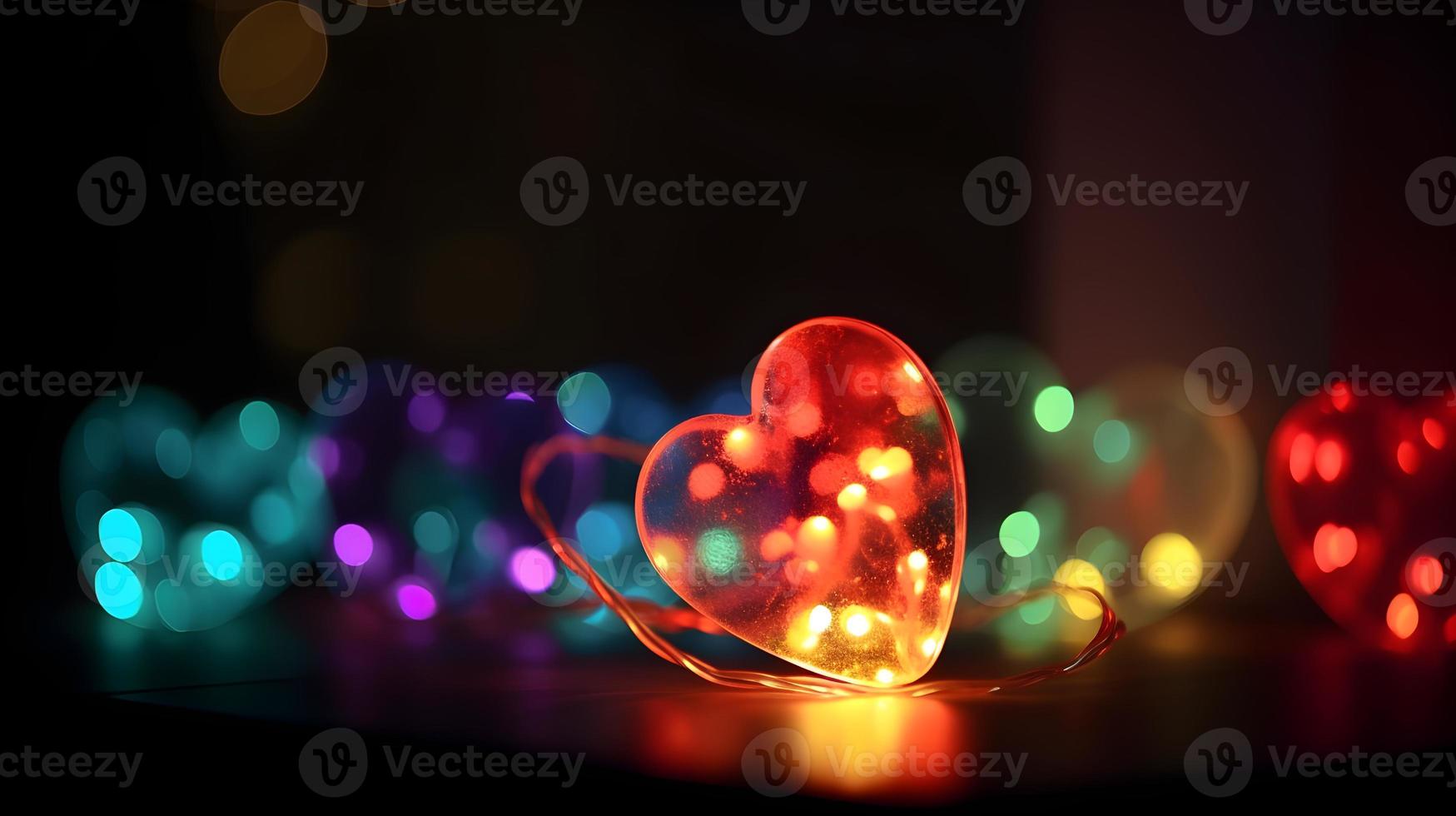 Glowing in the Dark Colorful Heart-shaped Bokeh Lights - Valentine's Day Texture Background photo