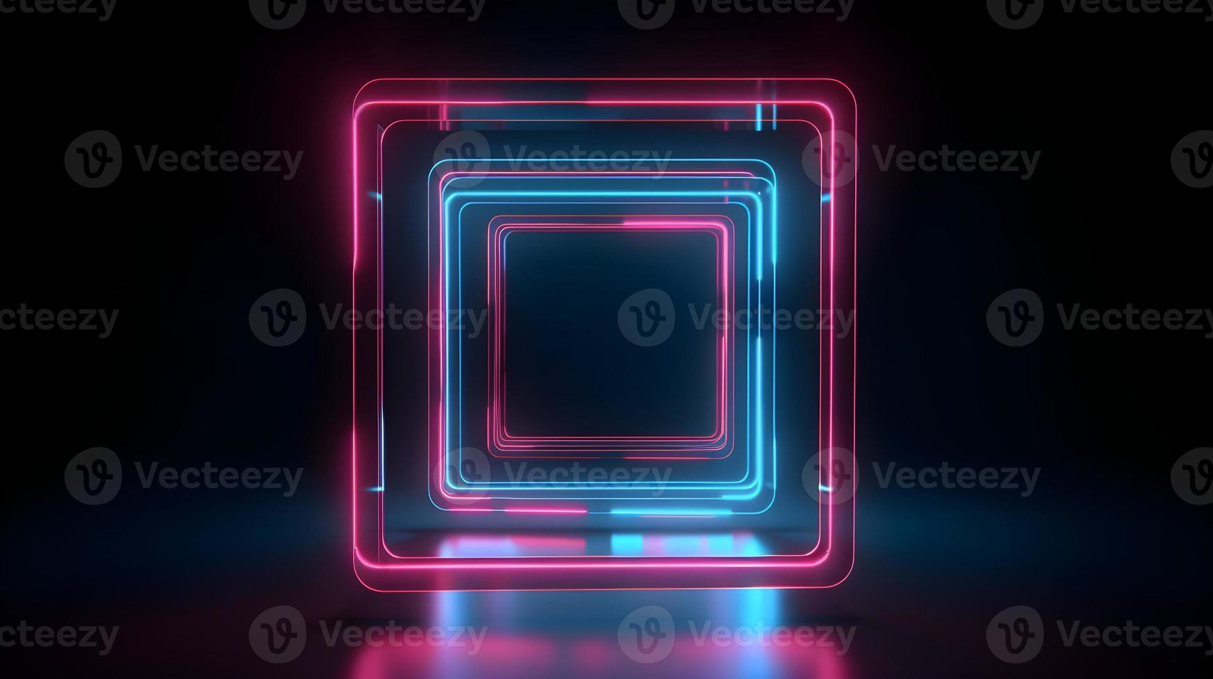 Futuristic Neon Square Frame Design in Dark Room photo