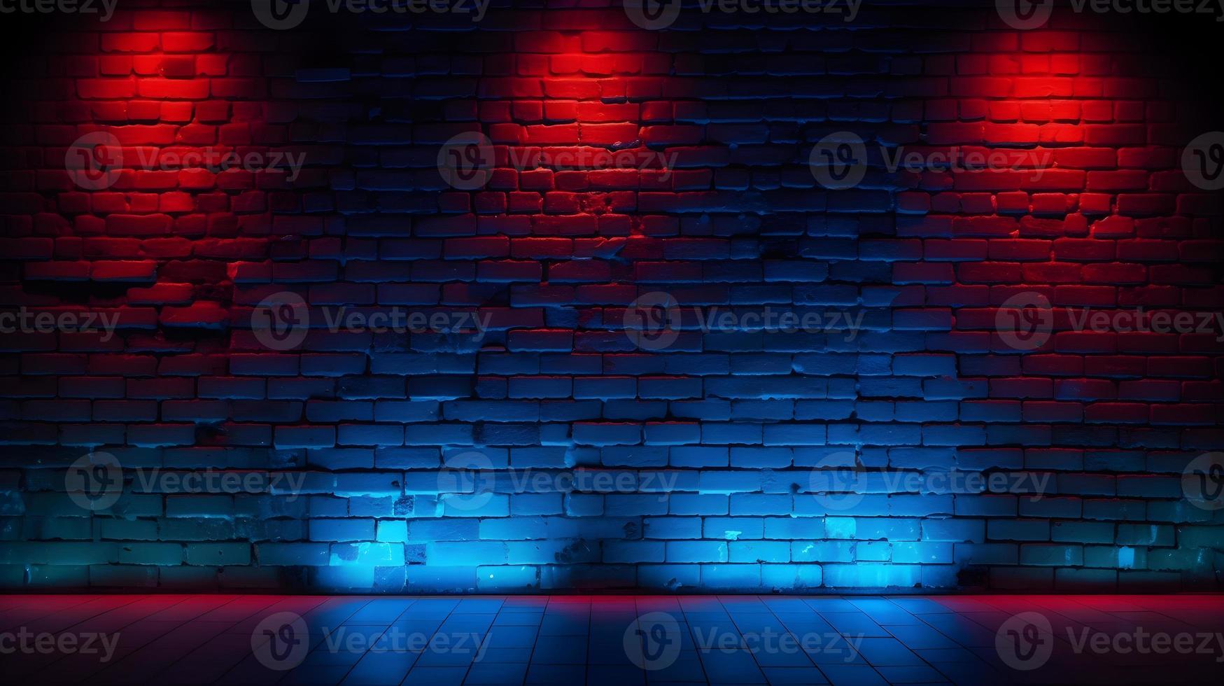 Red and Blue Neon Lights on Brick Wall Texture Background photo