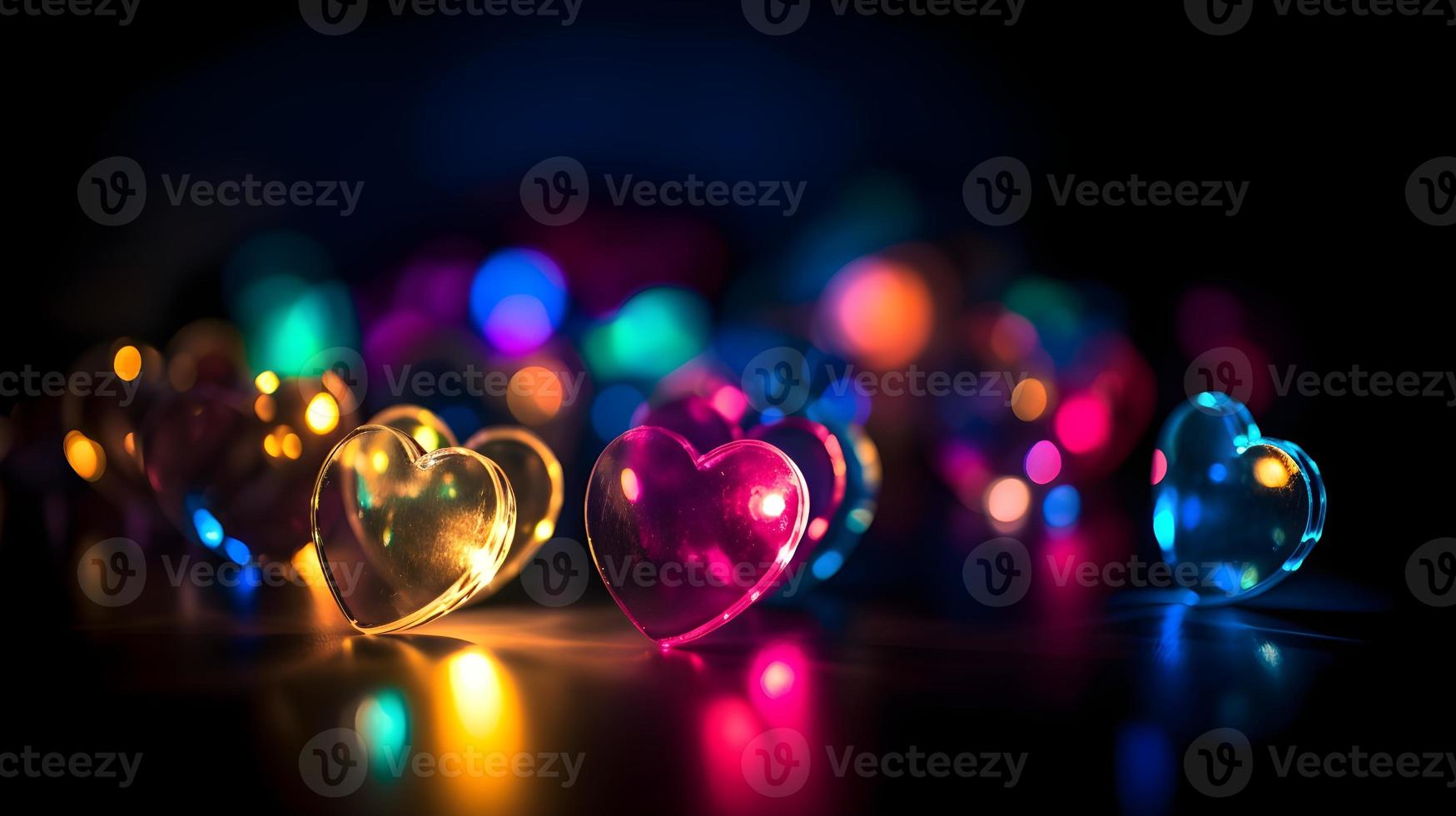 Glowing in the Dark Colorful Heart-shaped Bokeh Lights - Valentine's Day Texture Background photo