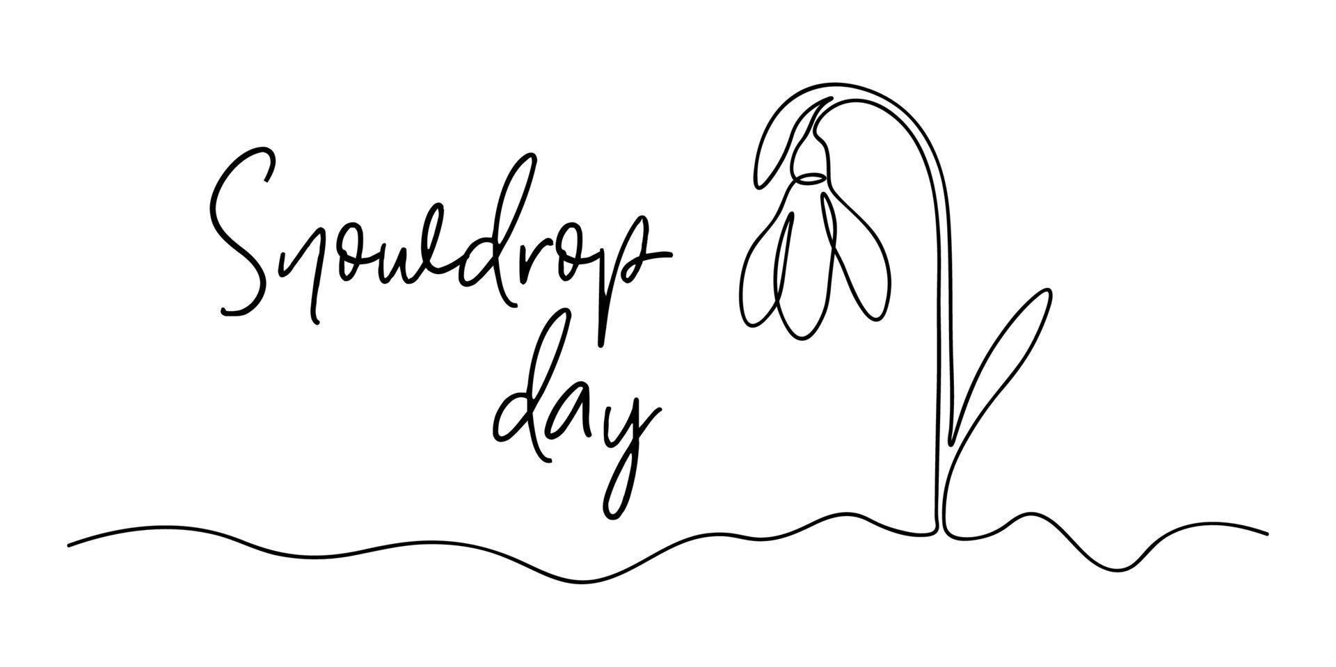 Spring snowdrop flower in continuous line art style. Spring background with snowdrop, environmental protection design concept, Earth day, the arrival of spring vector