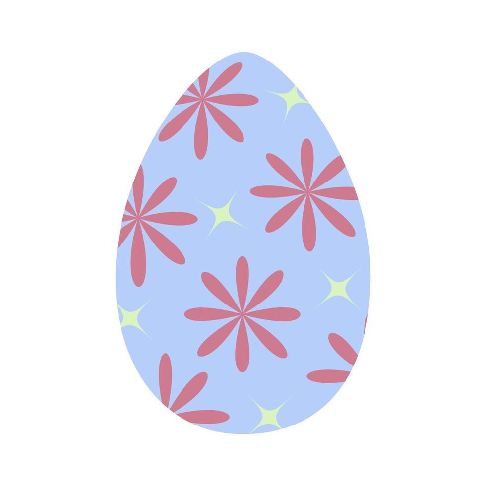 Easter egg in trendy blue with pattern of abstract stars and flowers. Happy Easter. Holiday. EPS vector