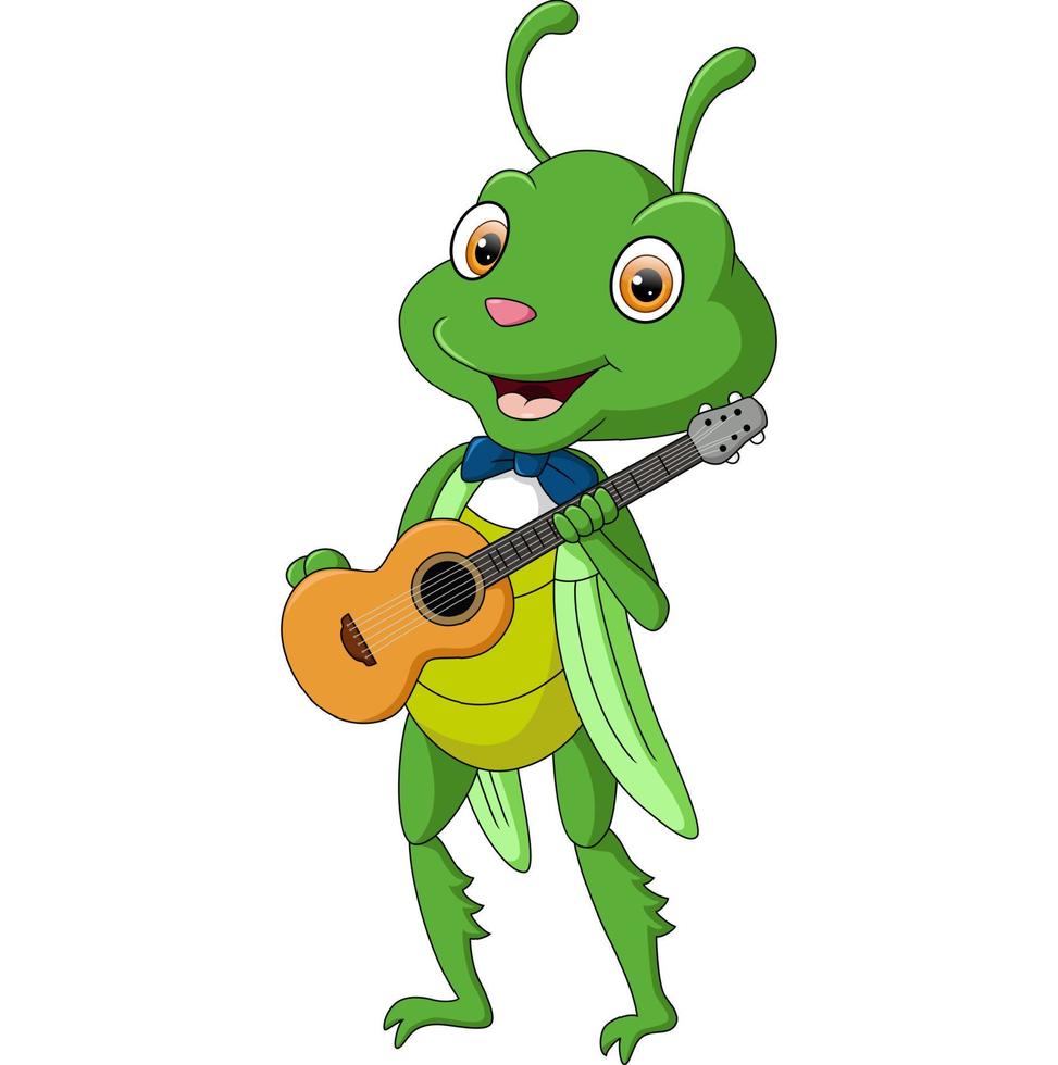 Cute grasshopper cartoon with guitar vector