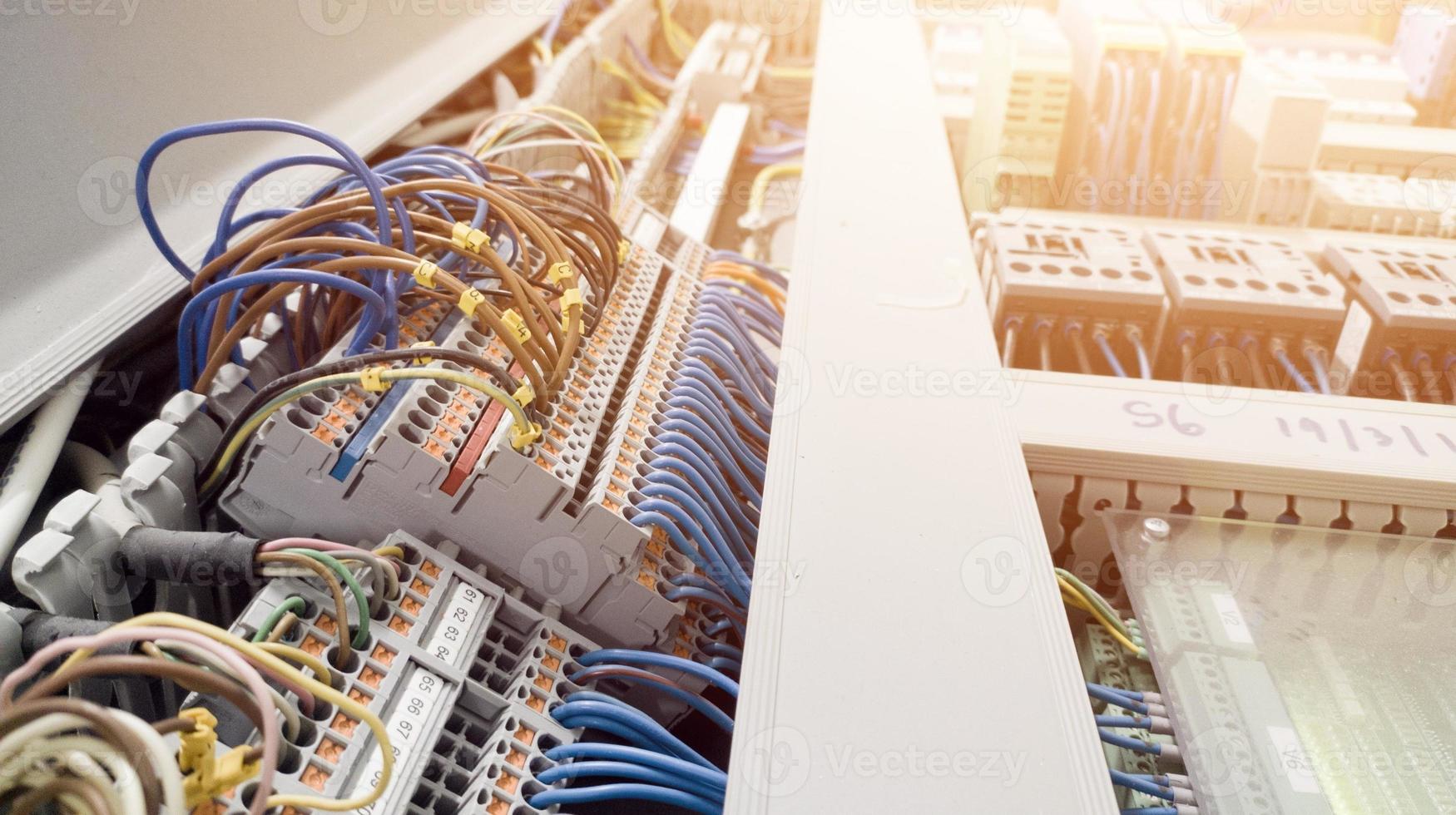 Terminal of control. Control panel assembly with wire and terminal box.wiring circuit control. photo