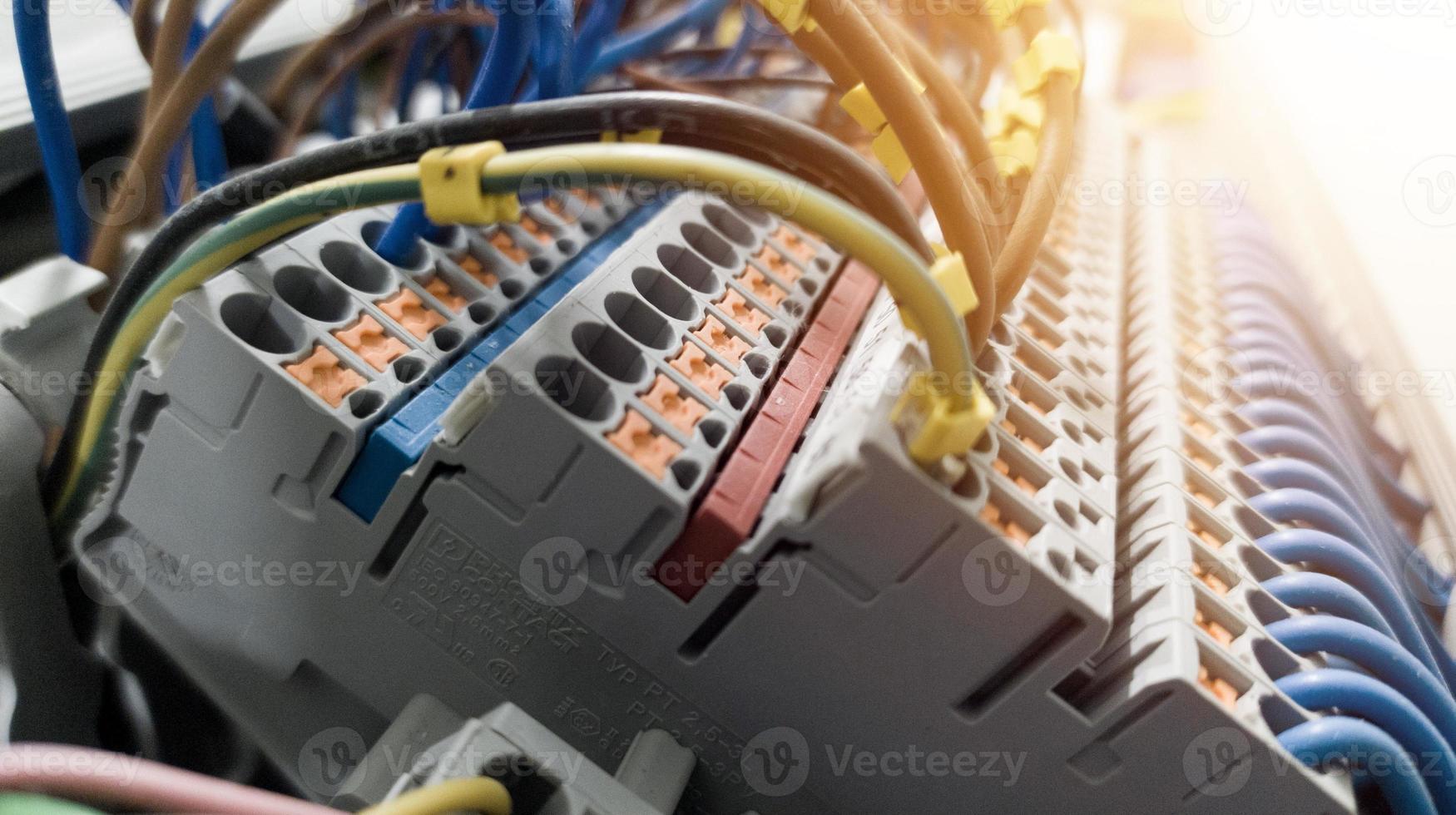 Terminal of control. Control panel assembly with wire and terminal box.wiring circuit control. photo