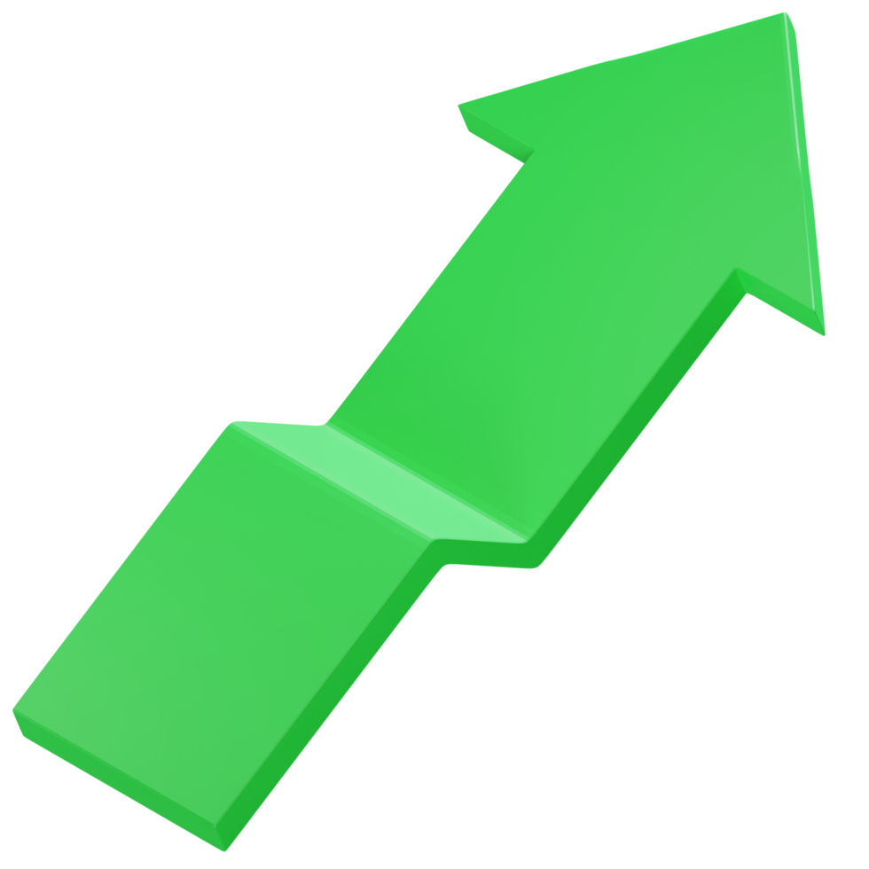 Graph arrow growing isometric icon, 3D render. Green color symbol grown invesment for ad, presentation, website, element graphic. png