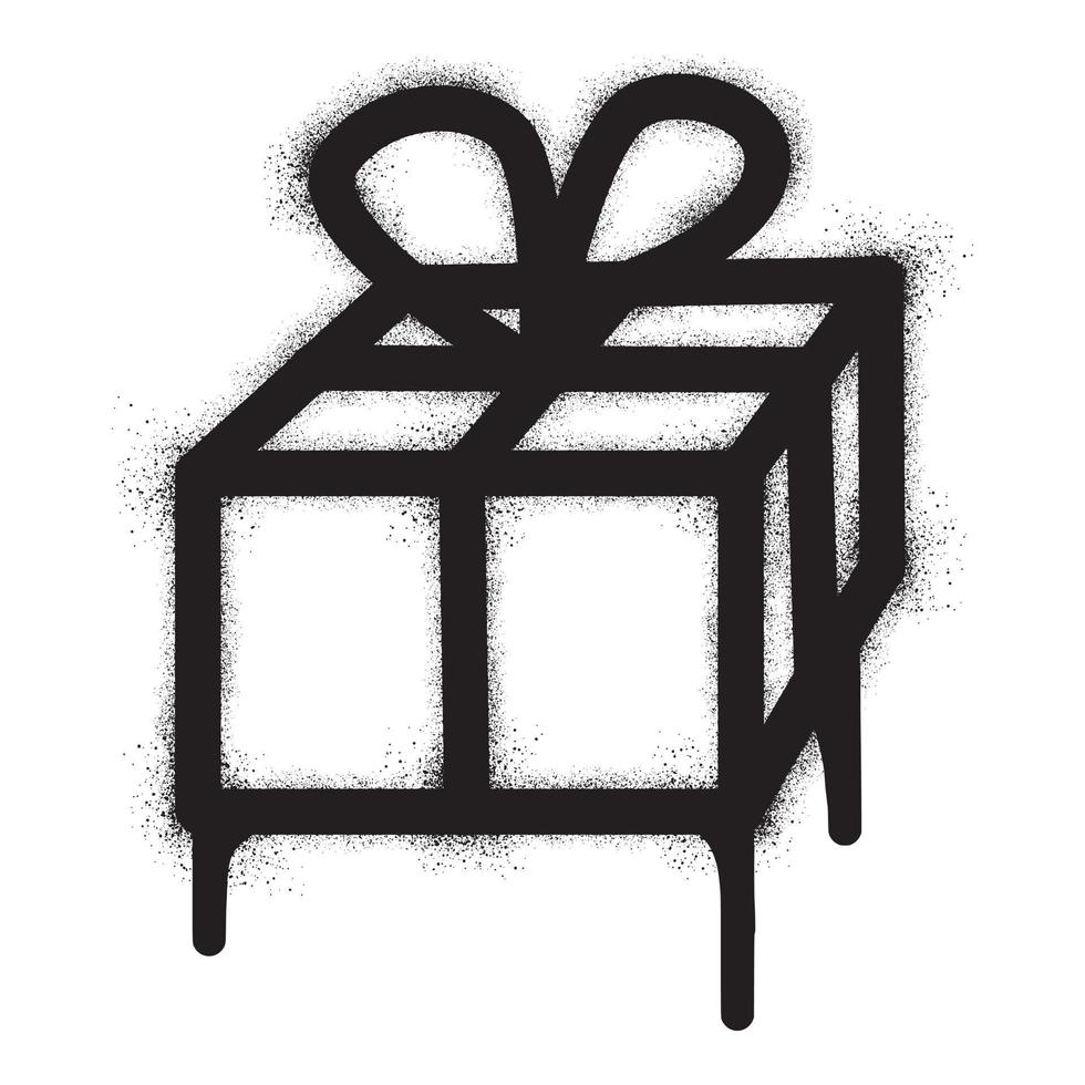 Graffiti Gift box icon with black Spray paint . vector