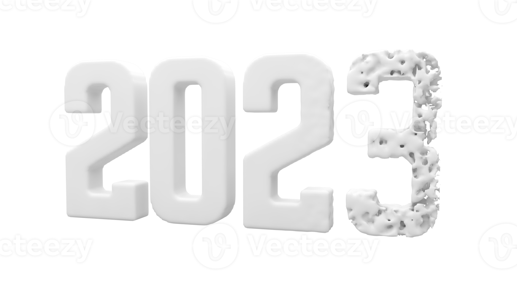 The 2023 year font text 3D render Image. 2023 Year-end concept Photo. 3d rendering of 2023 new year text with a cracked font. The year 2023 is on white background. png