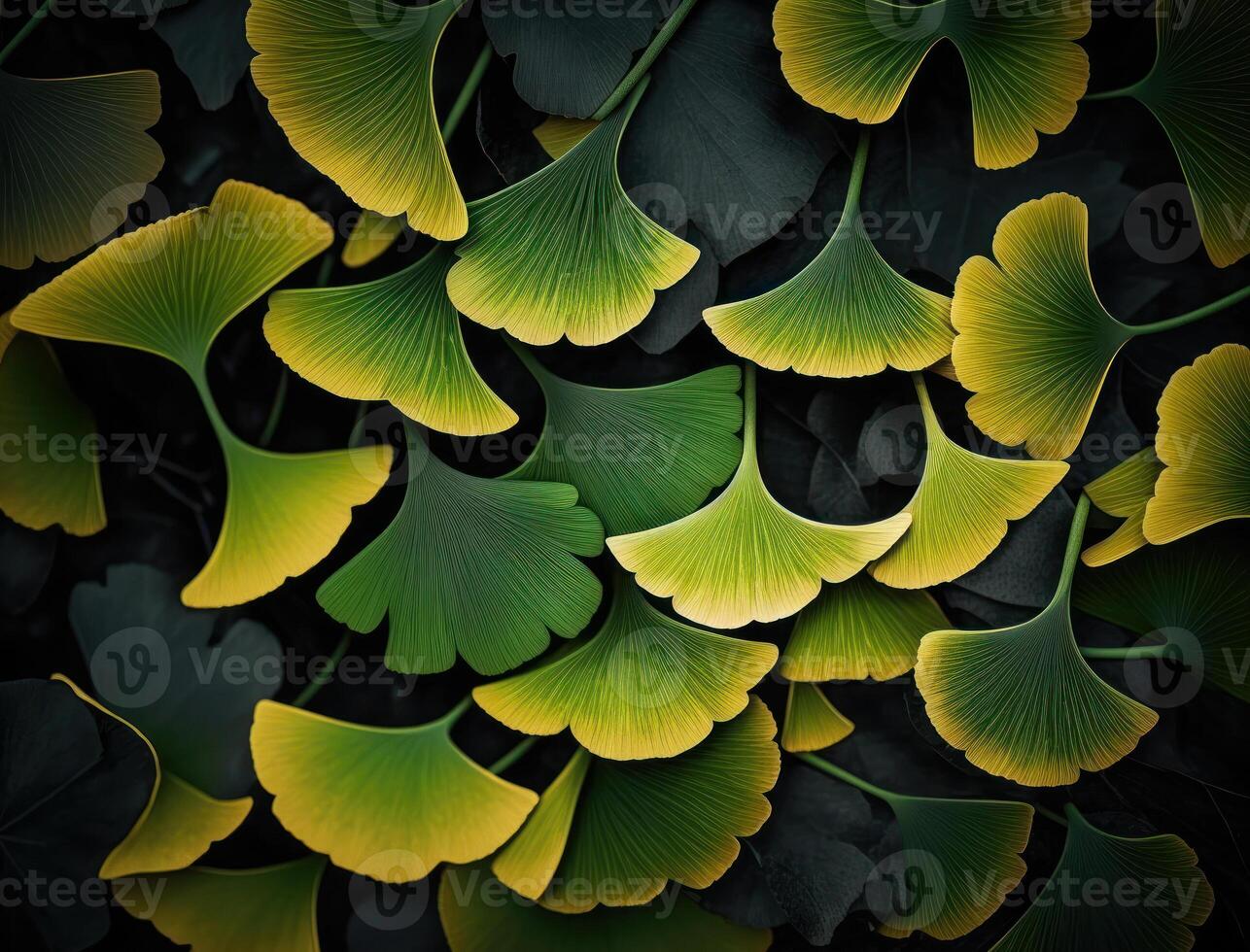 Ginkgo biloba green leaves background created with technology photo