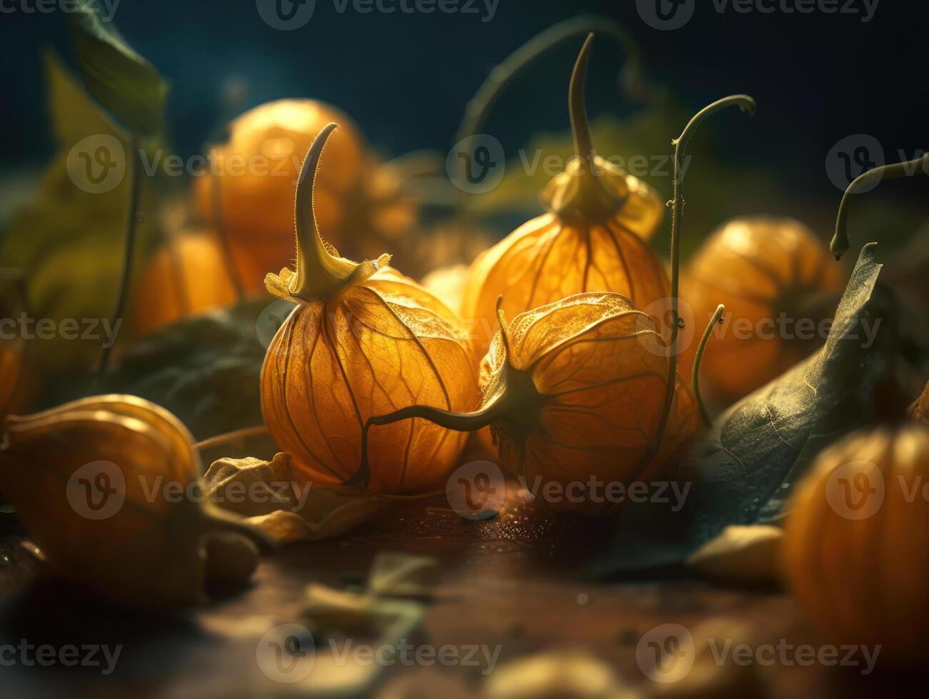 Beautiful organic background of freshly picked physalis created with technology photo
