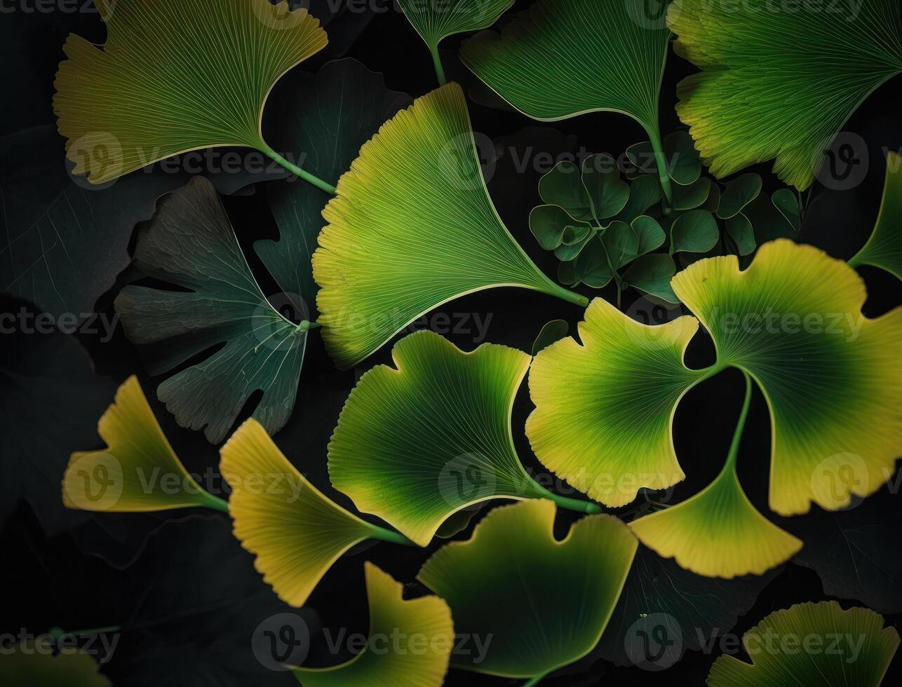 Ginkgo biloba green leaves background created with technology photo