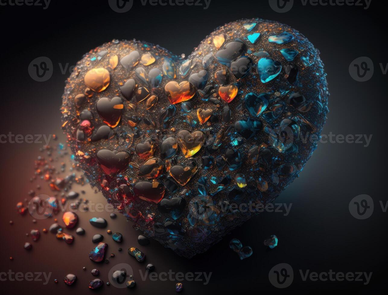 Realistic translucent heart shaped crystal zircon, natural gemstone technology photo