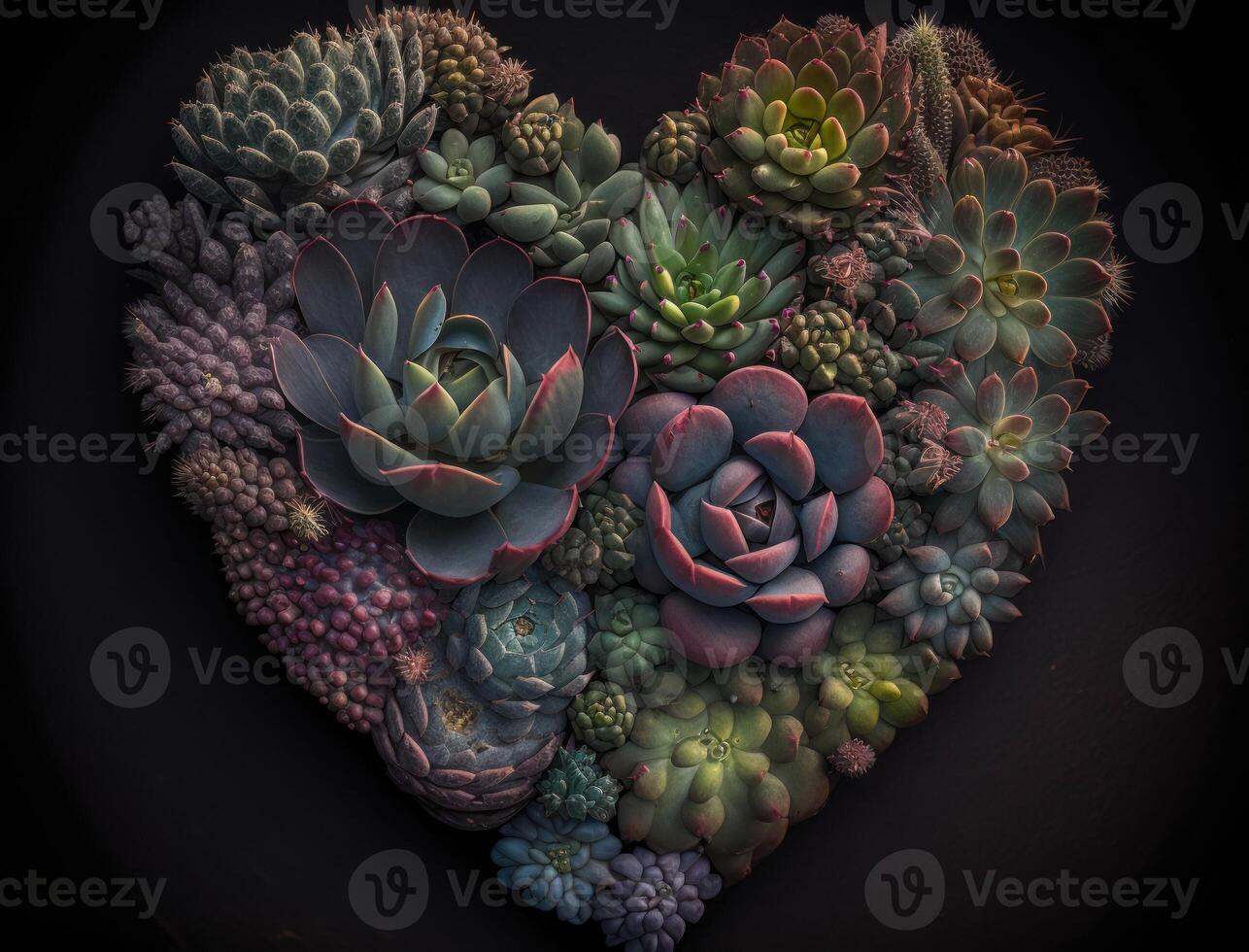 Green heart made by various succulents Environmental protection concept created with technology photo
