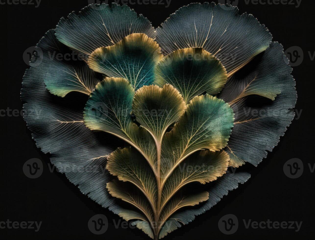Green heart made by Ginkgo biloba leaves Environmental protection concept created with technology photo