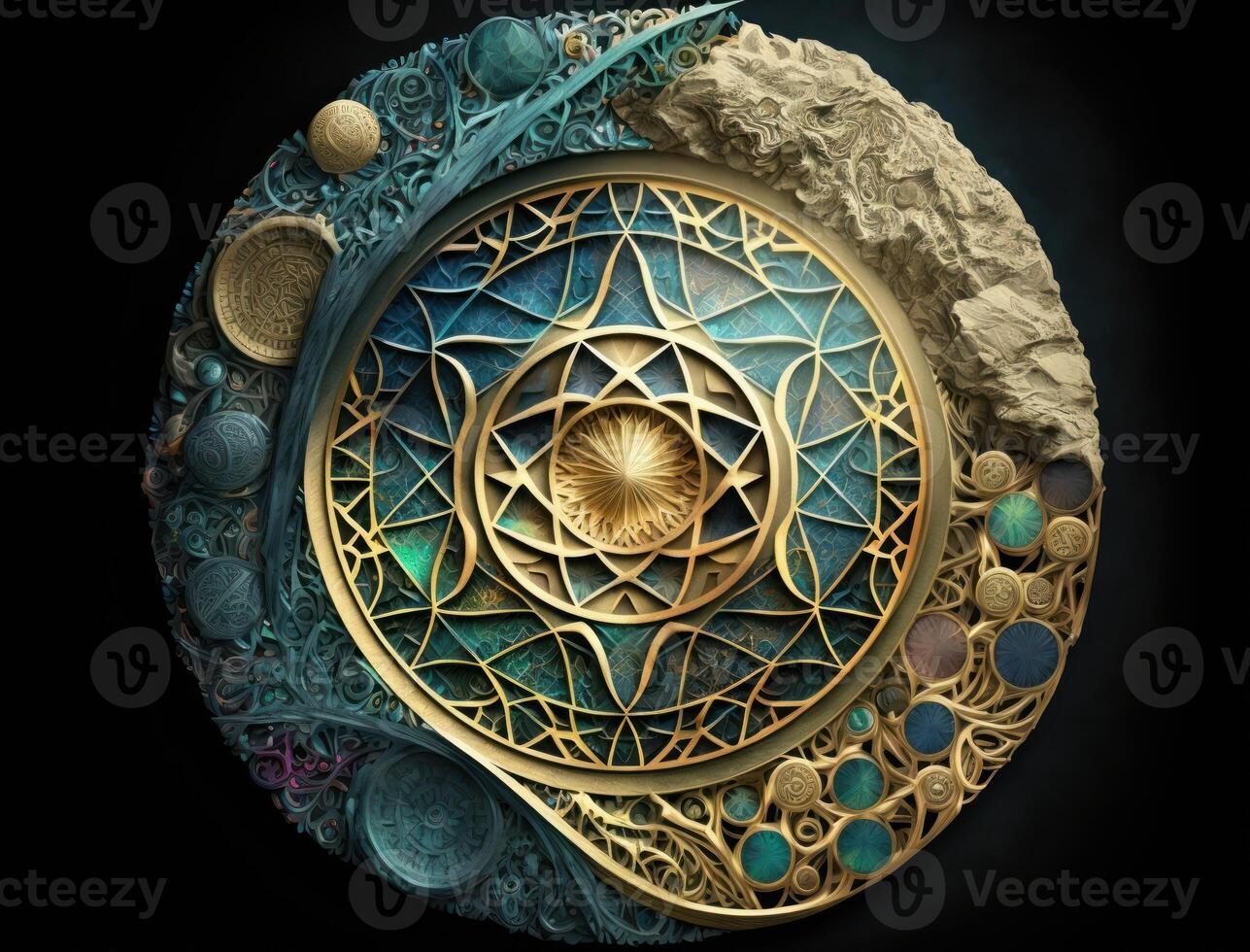 Fractal mandala Sacred geometry background created with technology photo