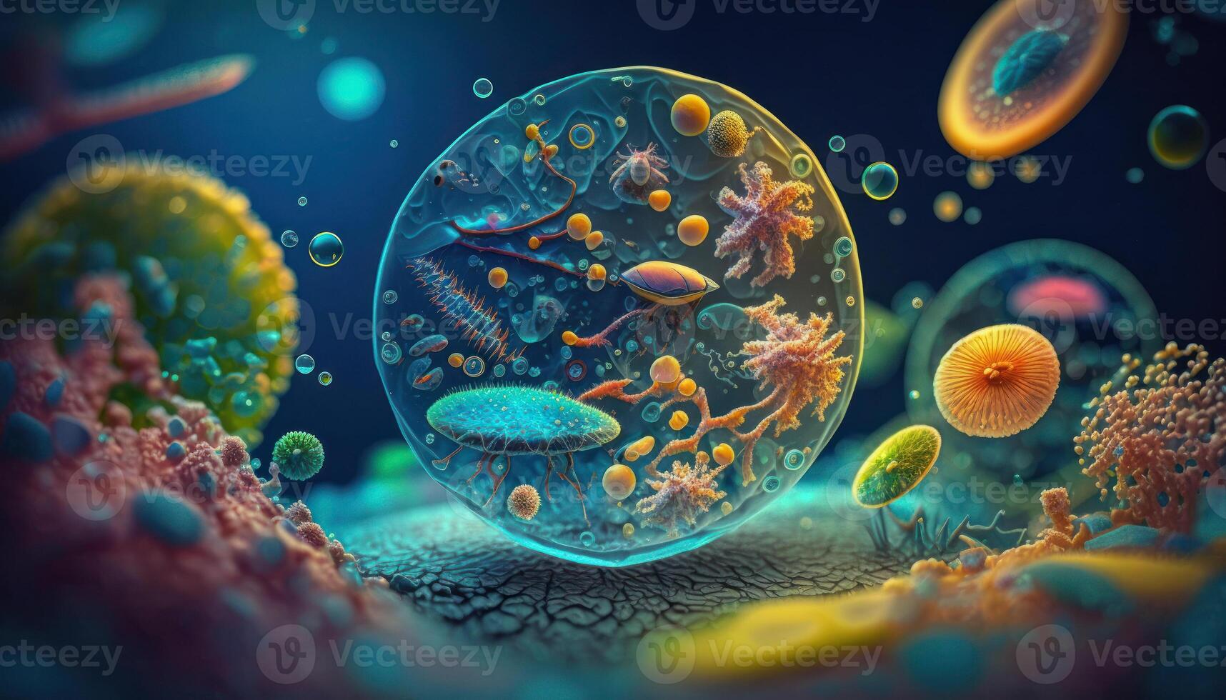 Bacteria and virus cells World under the microscope created with technology photo