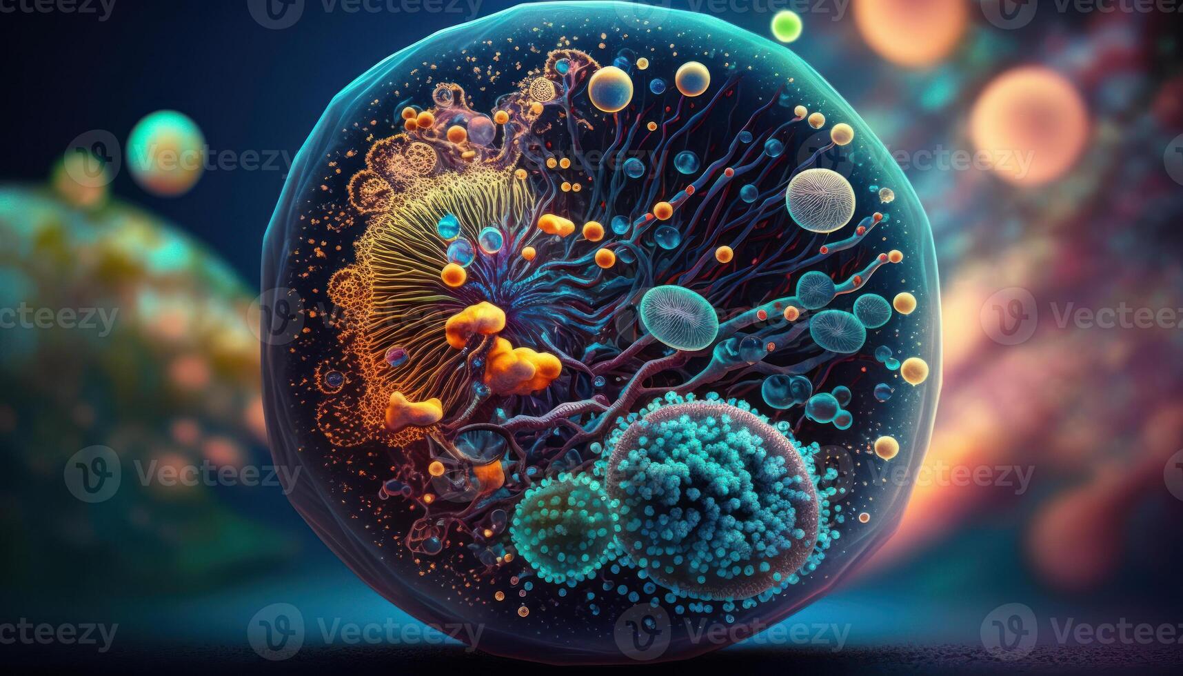 Bacteria and virus cells World under the microscope created with technology photo