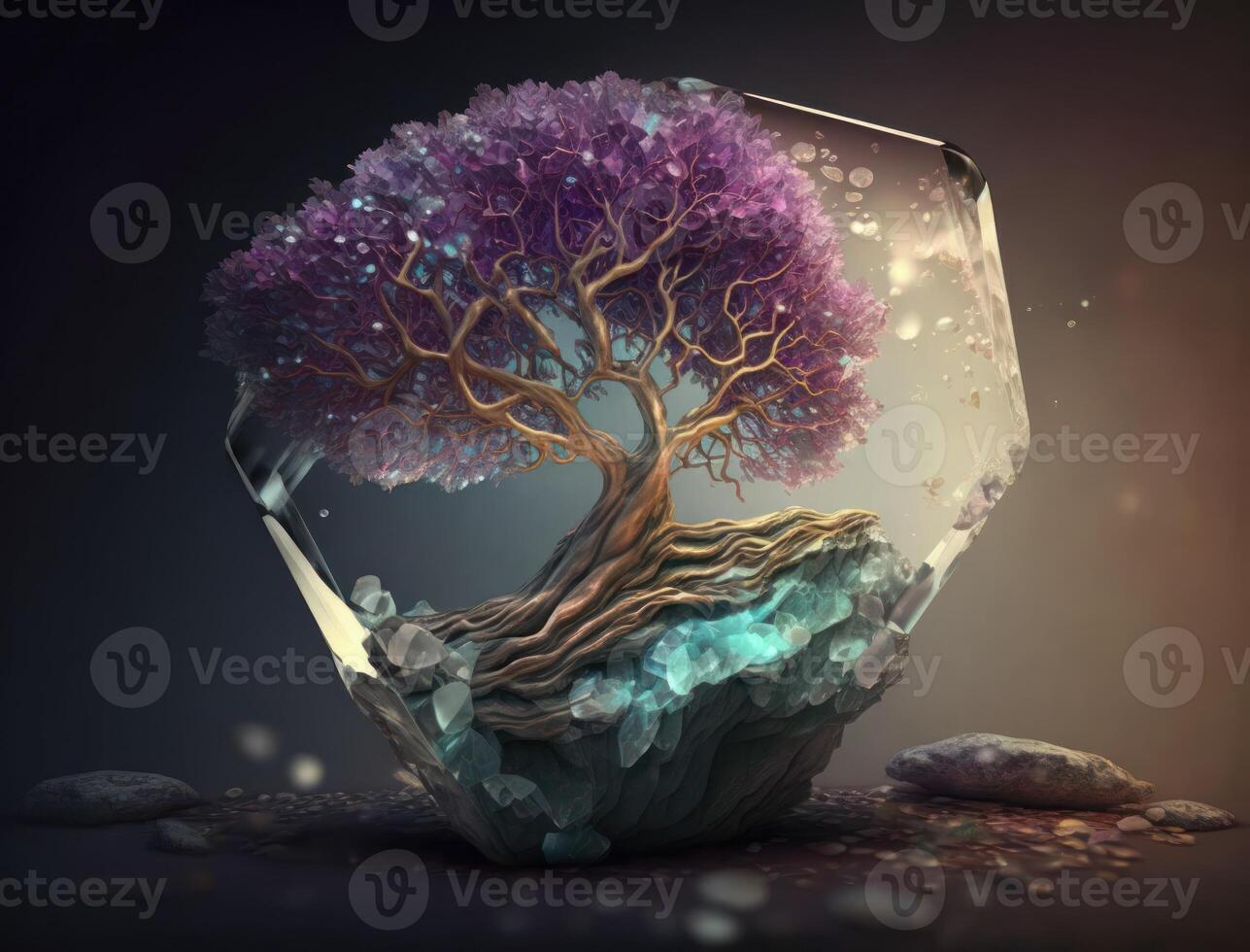 vistoso cristal árbol híbrido creado con generativo ai tecnología foto