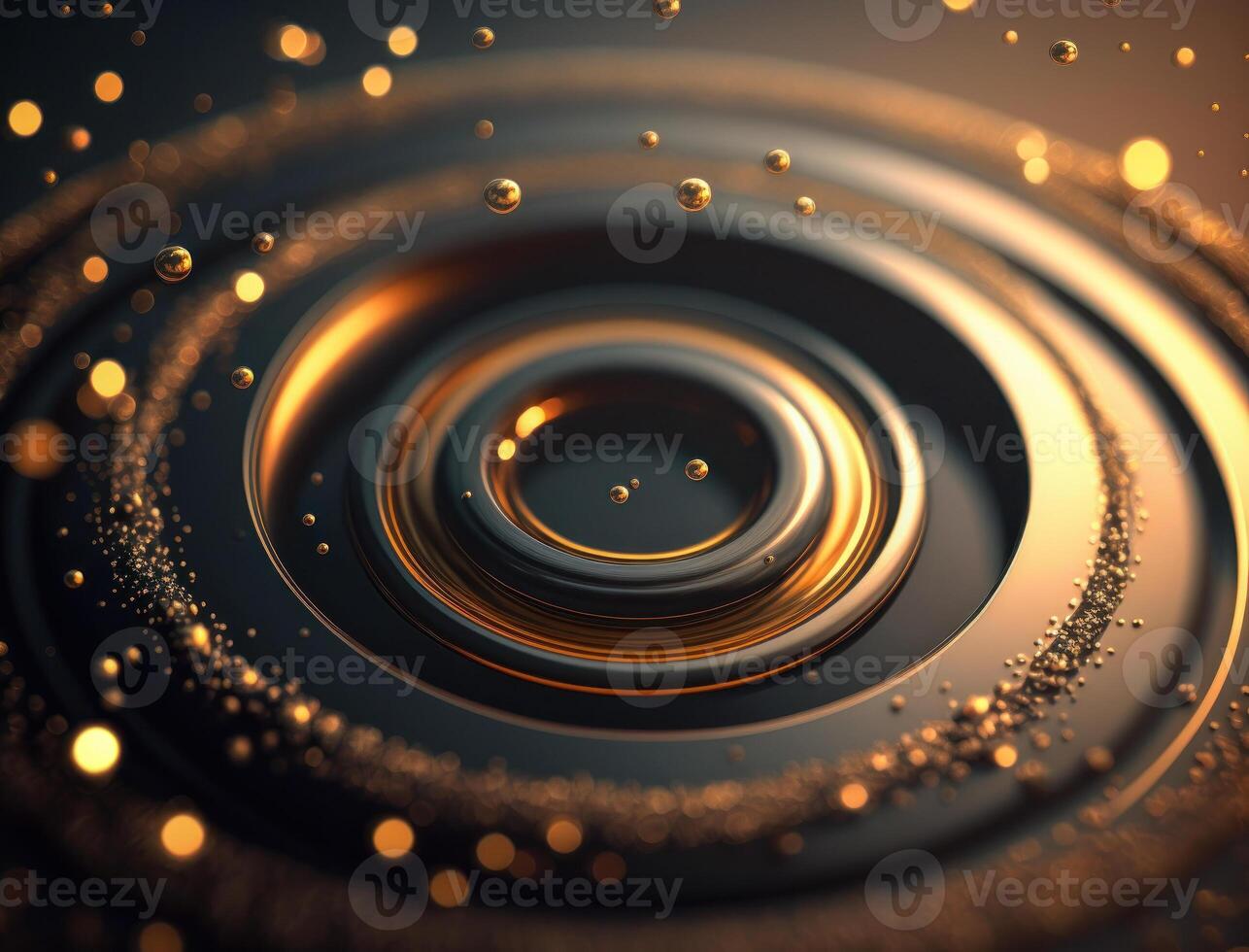 Concentric golden rings shapes Abstract geometric background created with technology photo