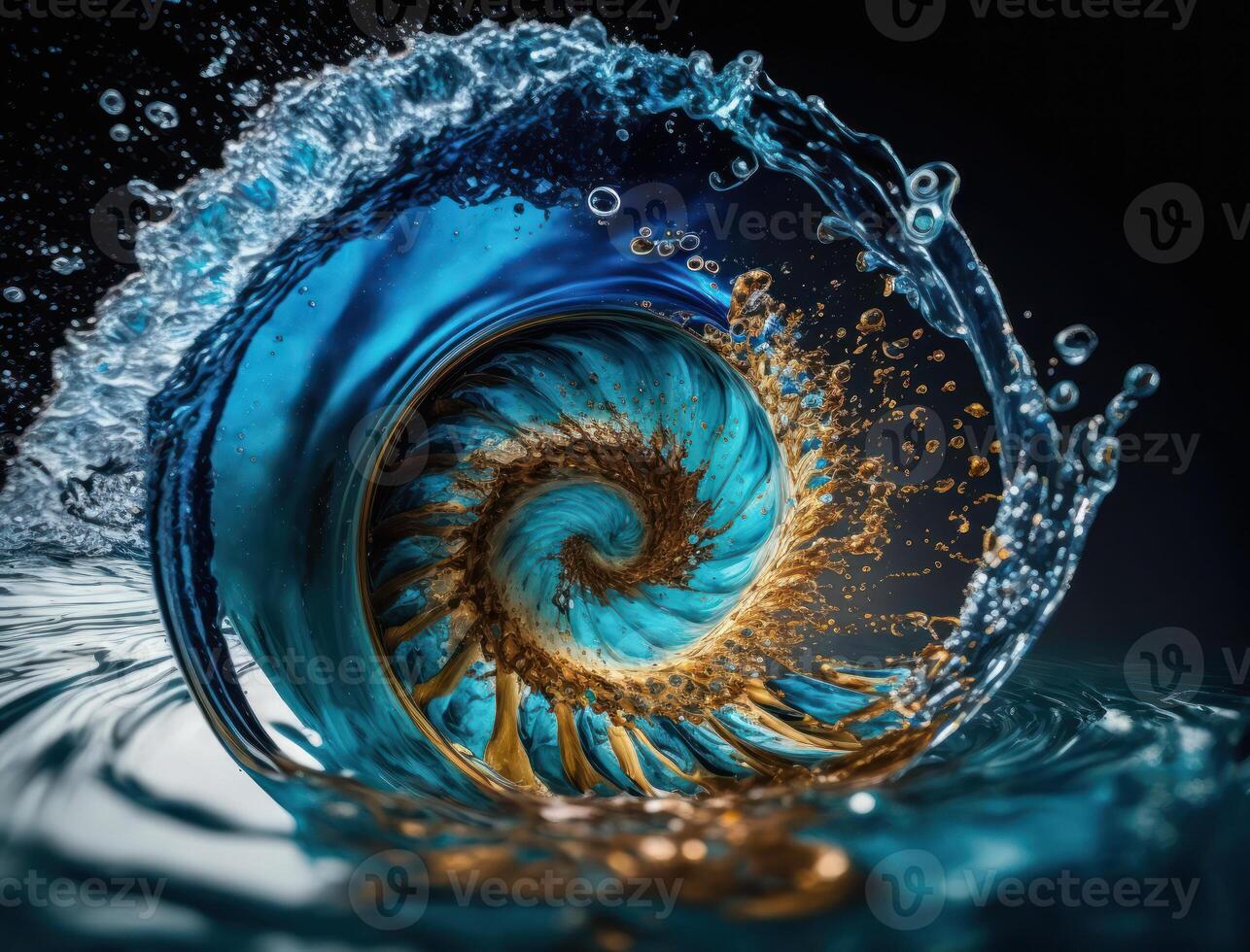 Radial spiral water splash background created with technology photo