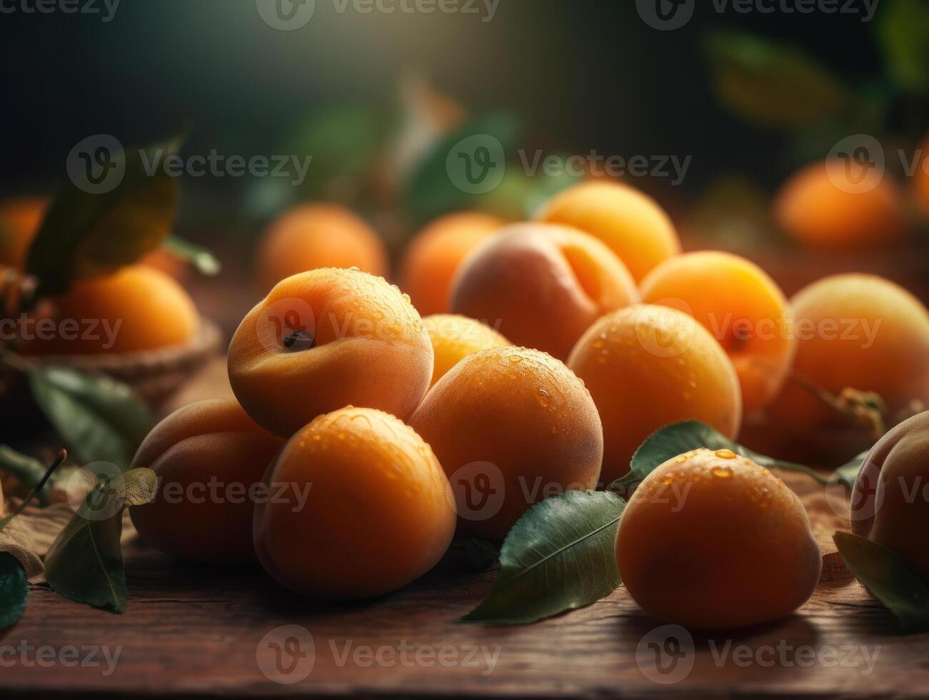 Beautiful organic background of freshly picked apricot created with technology photo