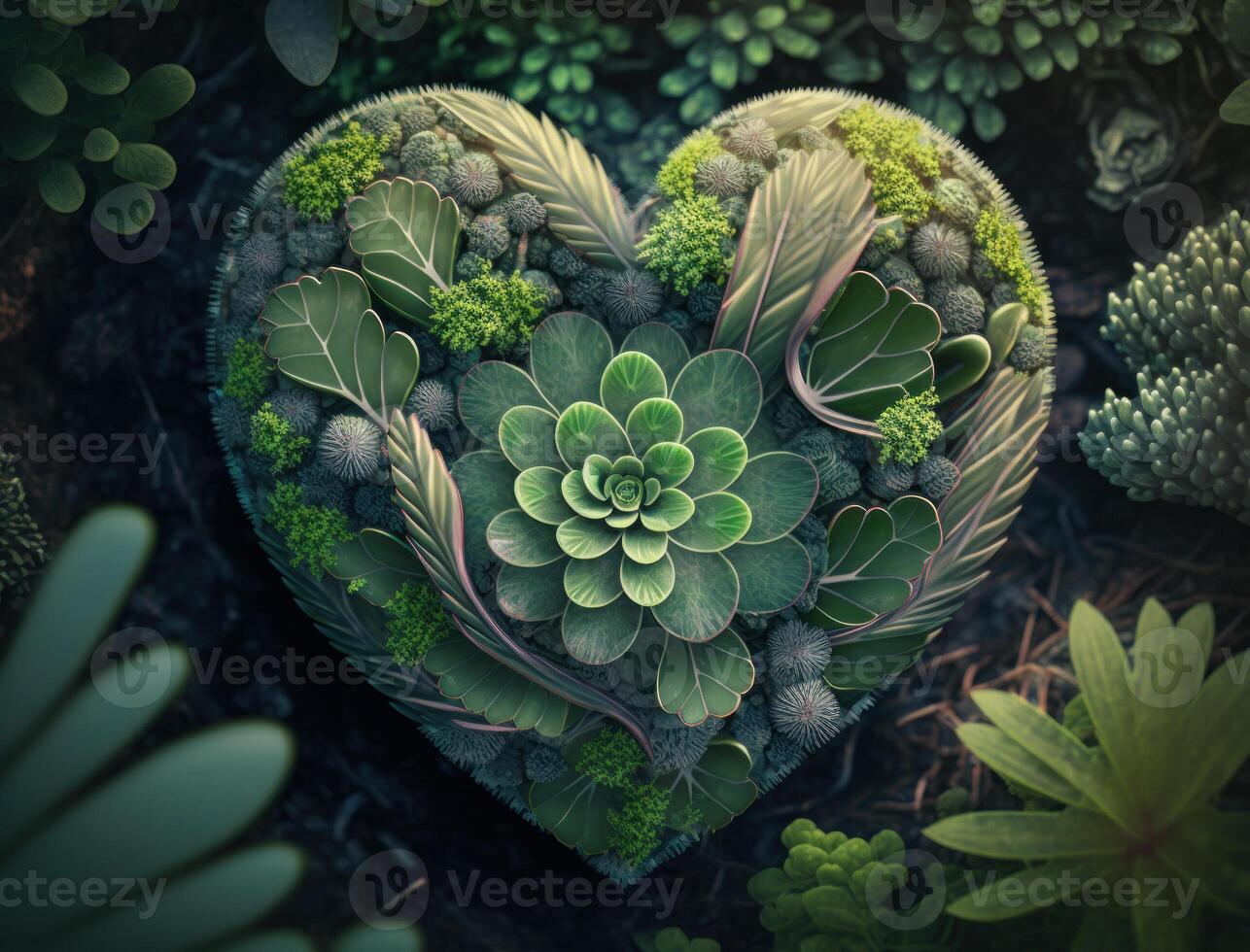 Green heart that represents environmental protection created with technology photo