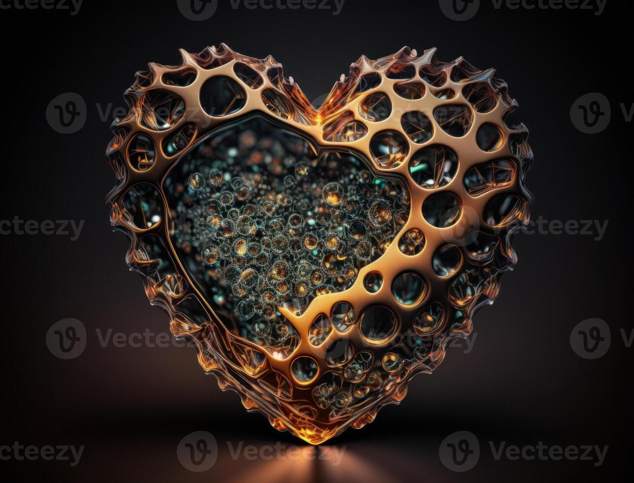 Realistic translucent heart shaped crystal zircon, natural gemstone technology photo