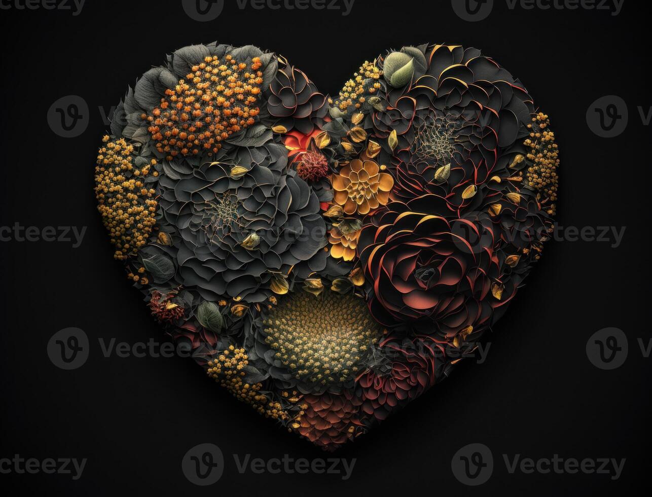 Heart of roses on a dark background created with technology photo