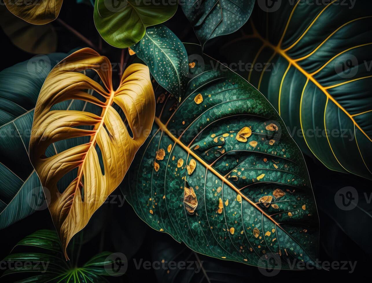 Abstract green Tropical Banana and Monstera Leaves background created with technology photo