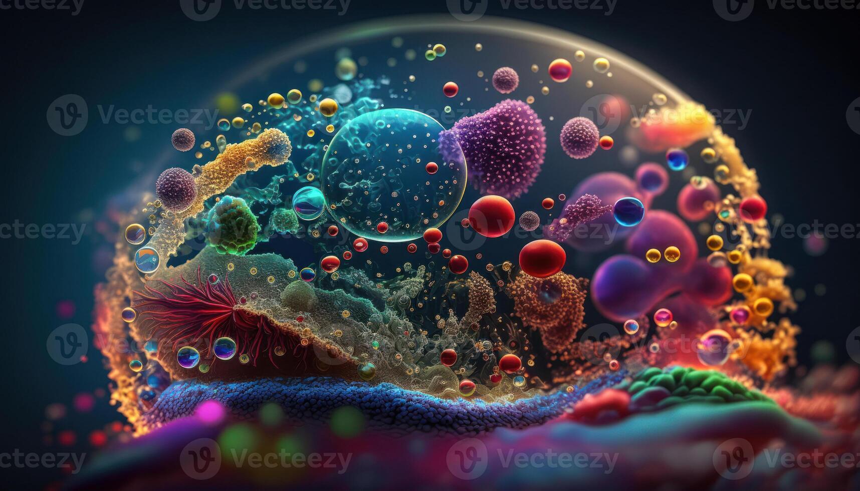 bacterias y virus células mundo debajo el microscopio creado con generativo ai tecnología foto