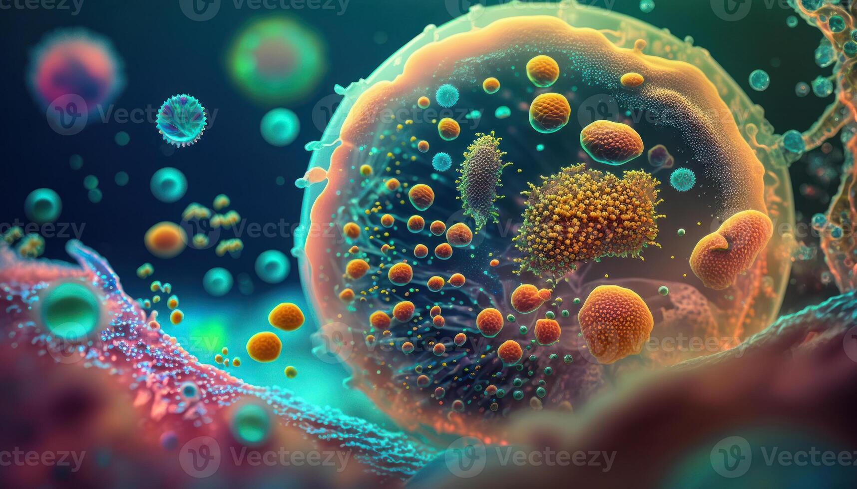 Bacteria and virus cells World under the microscope created with technology photo