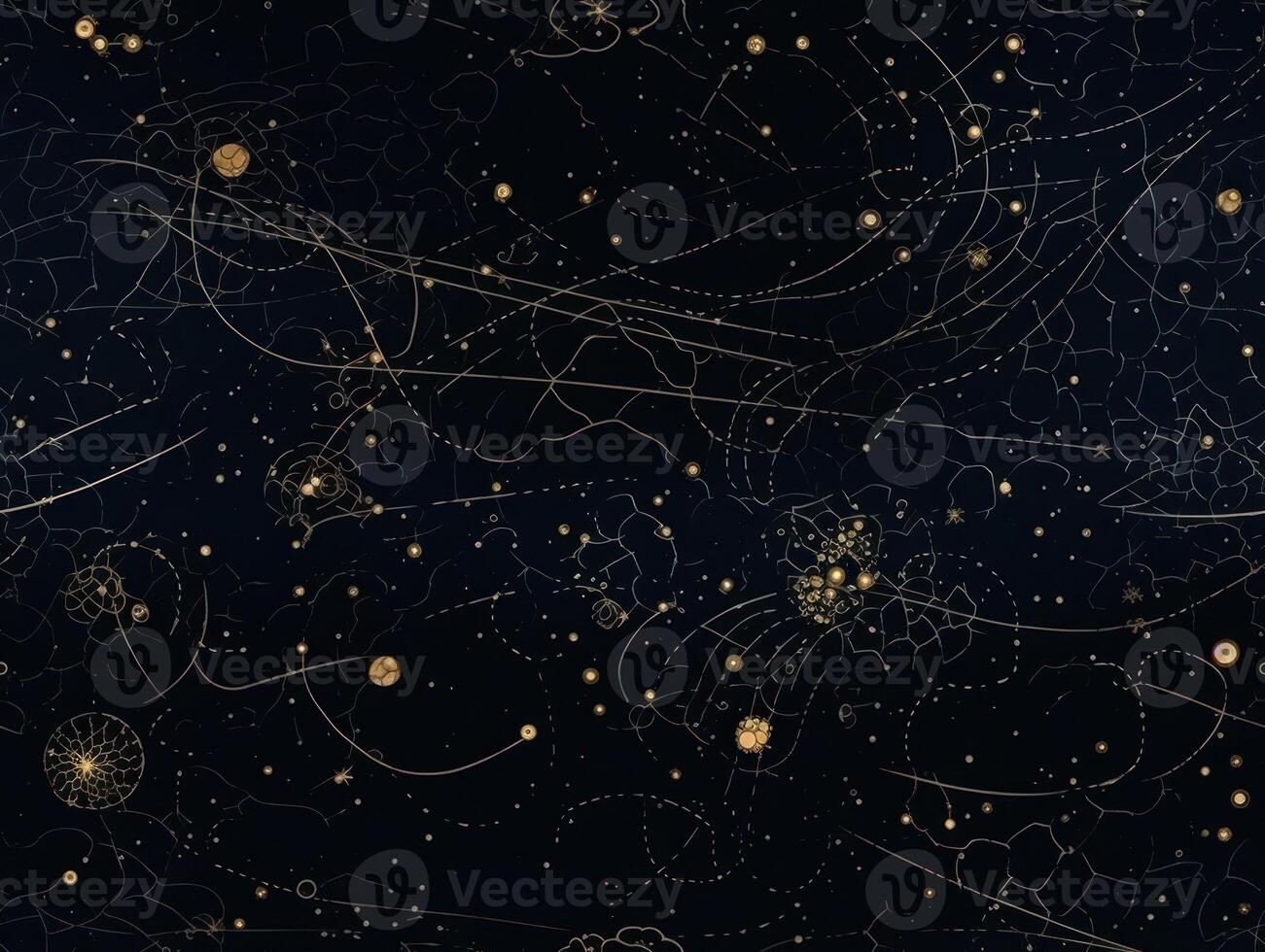 Starry sky space background seamless pattern in dark blue and green colors created with technology photo