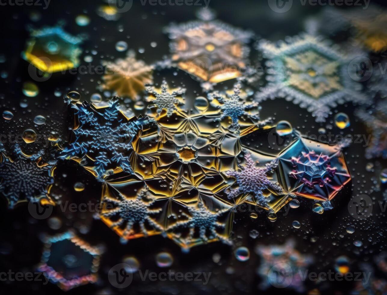 Colorful translucent snowflake on dark background created with technology photo