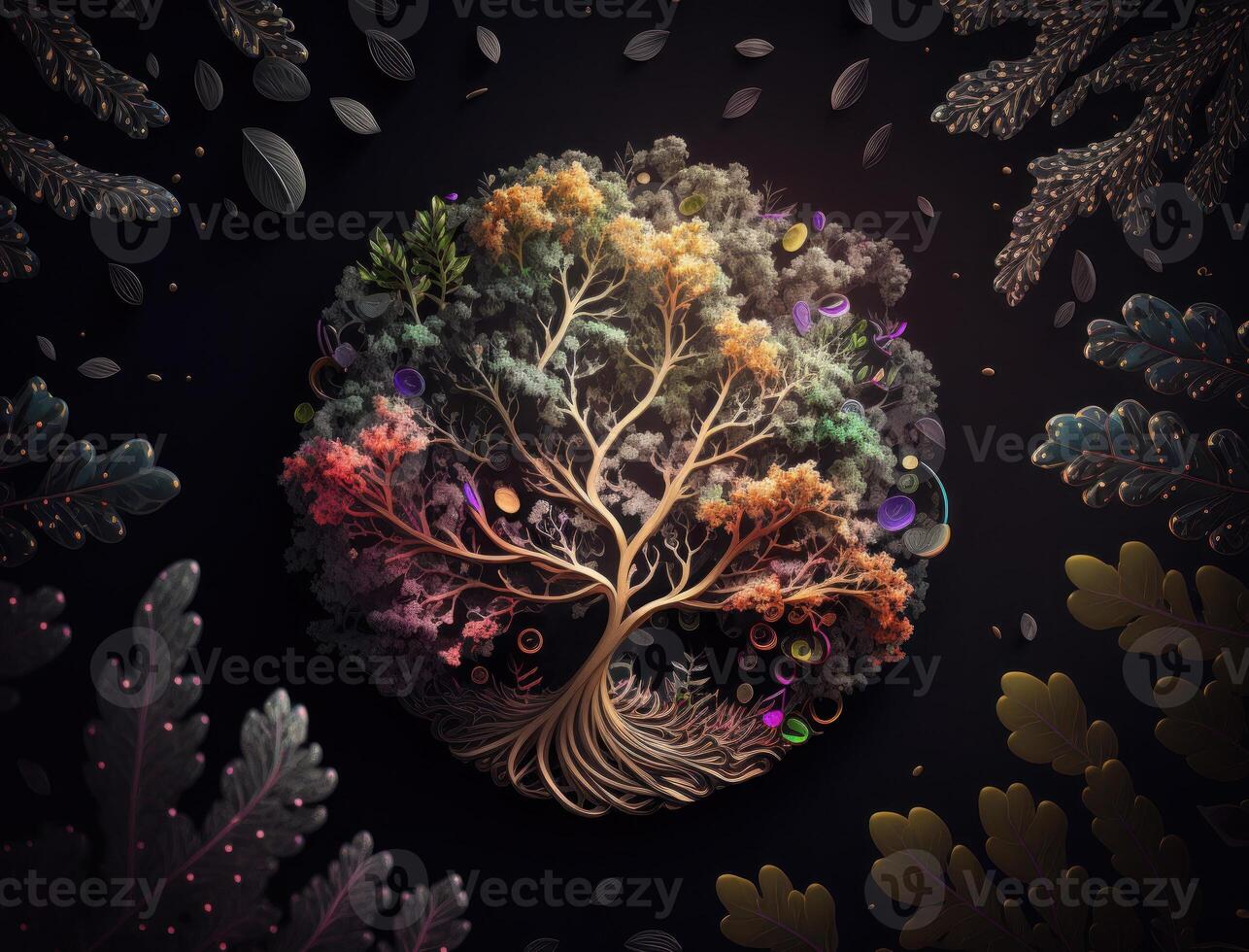 Yggdrasil world tree concept created with technology photo