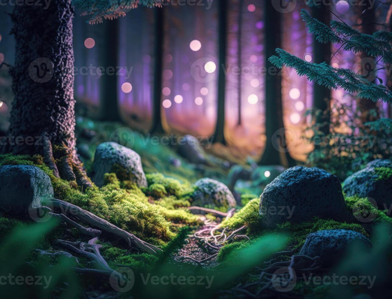 Fantasy forest landscape created with technology photo