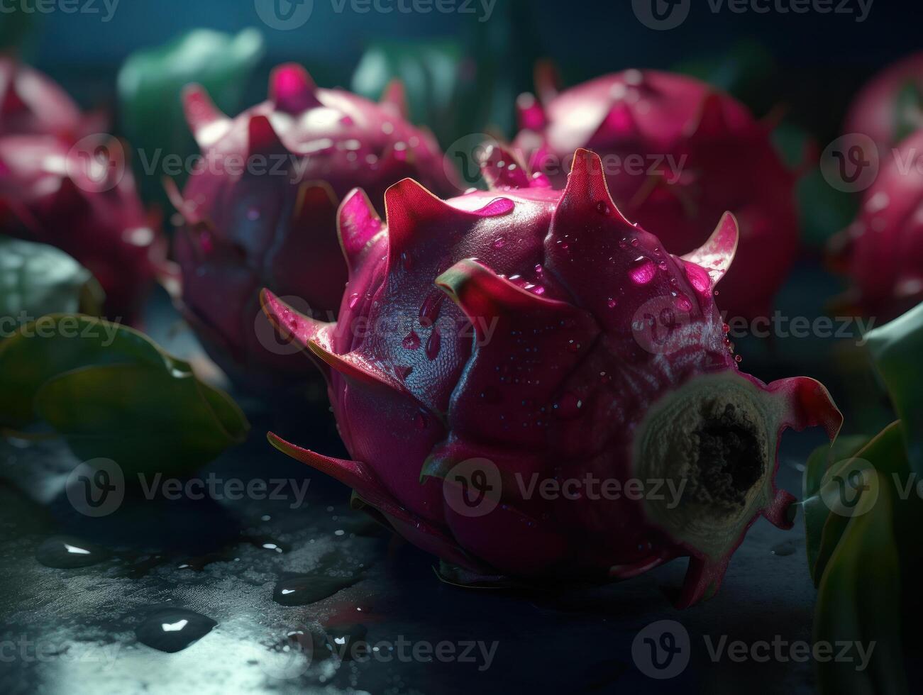 Beautiful organic background of freshly picked dragon fruits created with technology photo